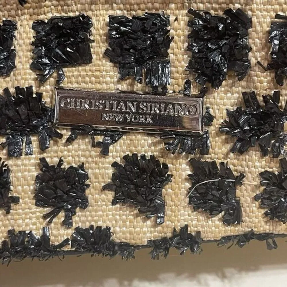 CHRISTIAN SIRIANO Purse Raffia SABRINA Shopper Handbag Tan & Black‎ Elephant FOB
